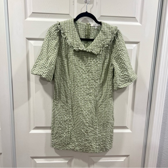 Another Girl Green Plaid Collared Mini Sheath Dress Short Sleeve Size 8 Large - Picture 4 of 10